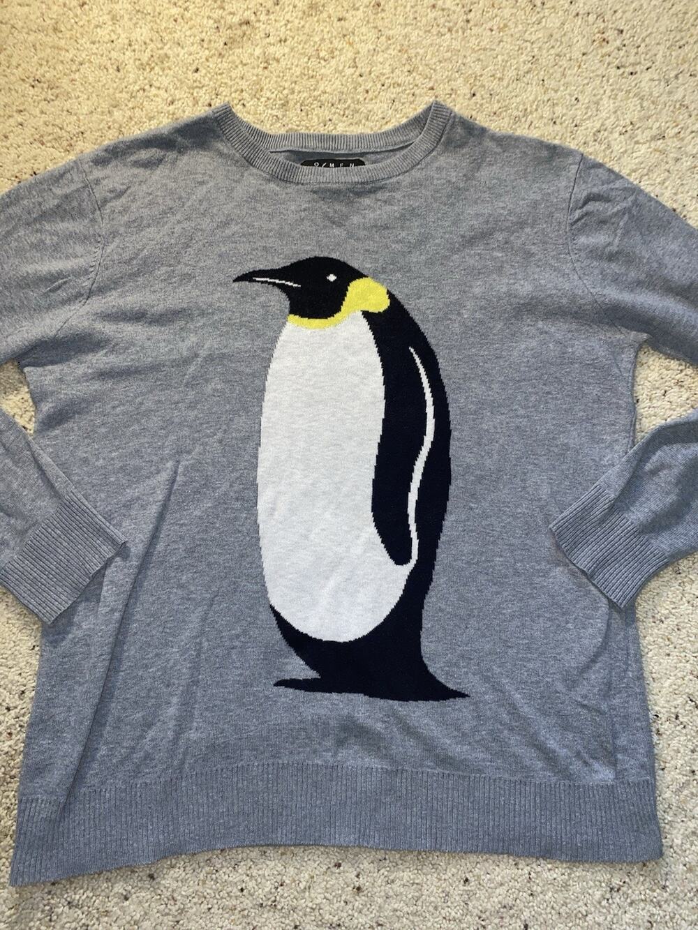 Penguin Logo Wool Sweater 21 Men Small Gray Funny School Fall Winter Sweatshirt